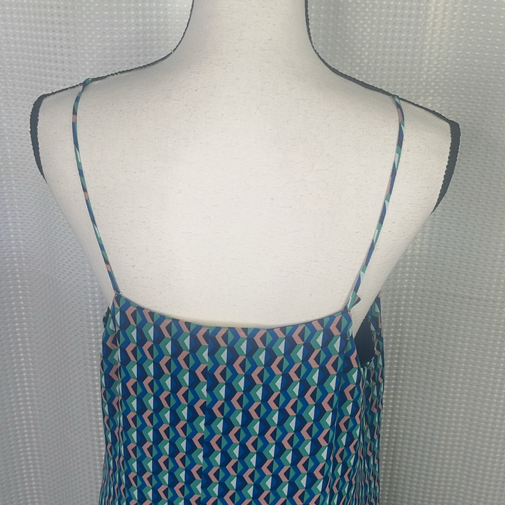 Anthropologie Maeve Silk Dress Geometric Print Spaghetti Straps Sundress Sz L - Picture 8 of 12